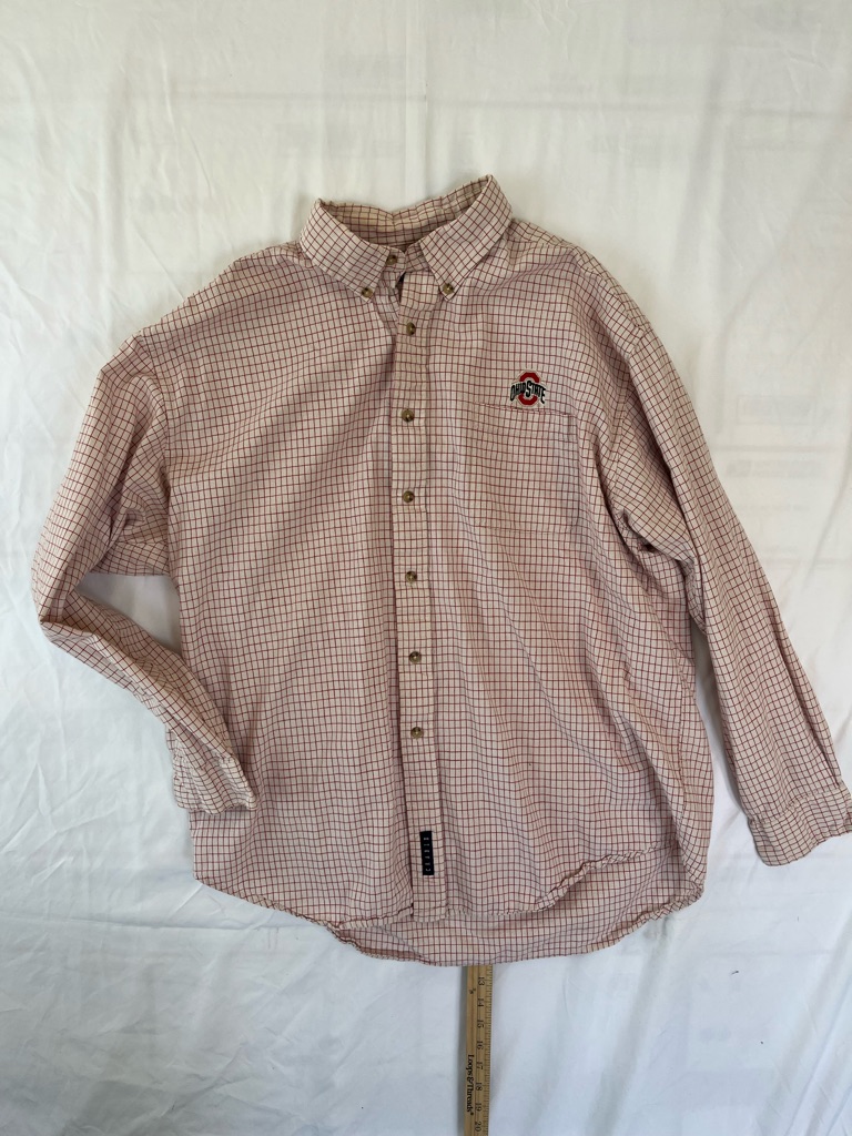 Men's Xl Button-Down Check Shirt In Light Red With Ohio State Embroidered Logo